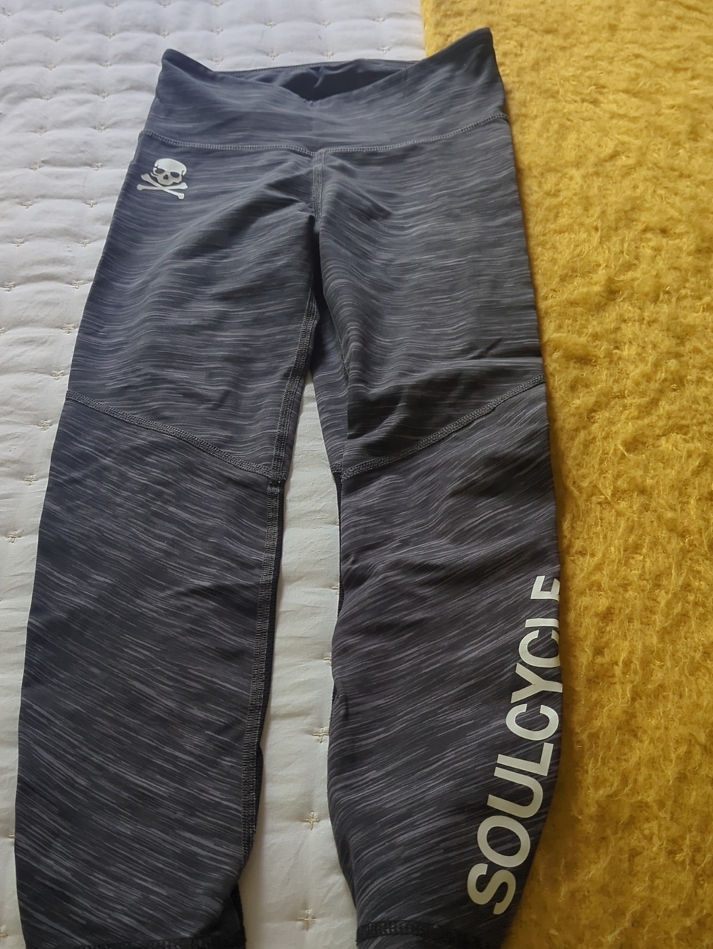 soulcycle Gray Marled Leggings with Logo and Skull